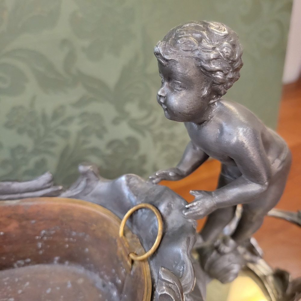 Jardinière ou Centre de Table Décor Putti, Plateau Miroir Style Louis XV