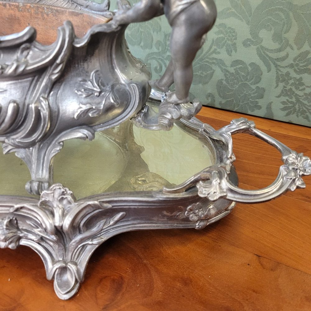 Jardinière ou Centre de Table Décor Putti, Plateau Miroir Style Louis XV