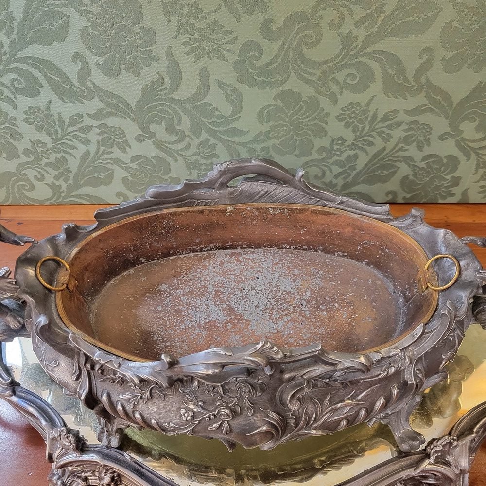 Jardinière ou Centre de Table Décor Putti, Plateau Miroir Style Louis XV