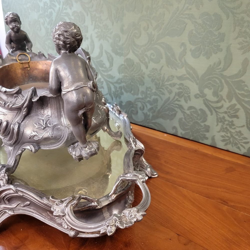 Jardinière ou Centre de Table Décor Putti, Plateau Miroir Style Louis XV