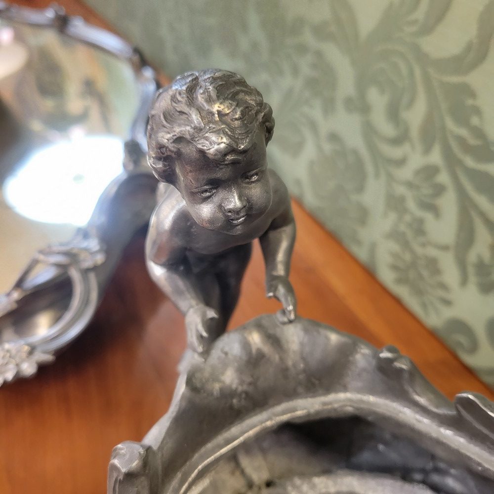 Jardinière ou Centre de Table Décor Putti, Plateau Miroir Style Louis XV