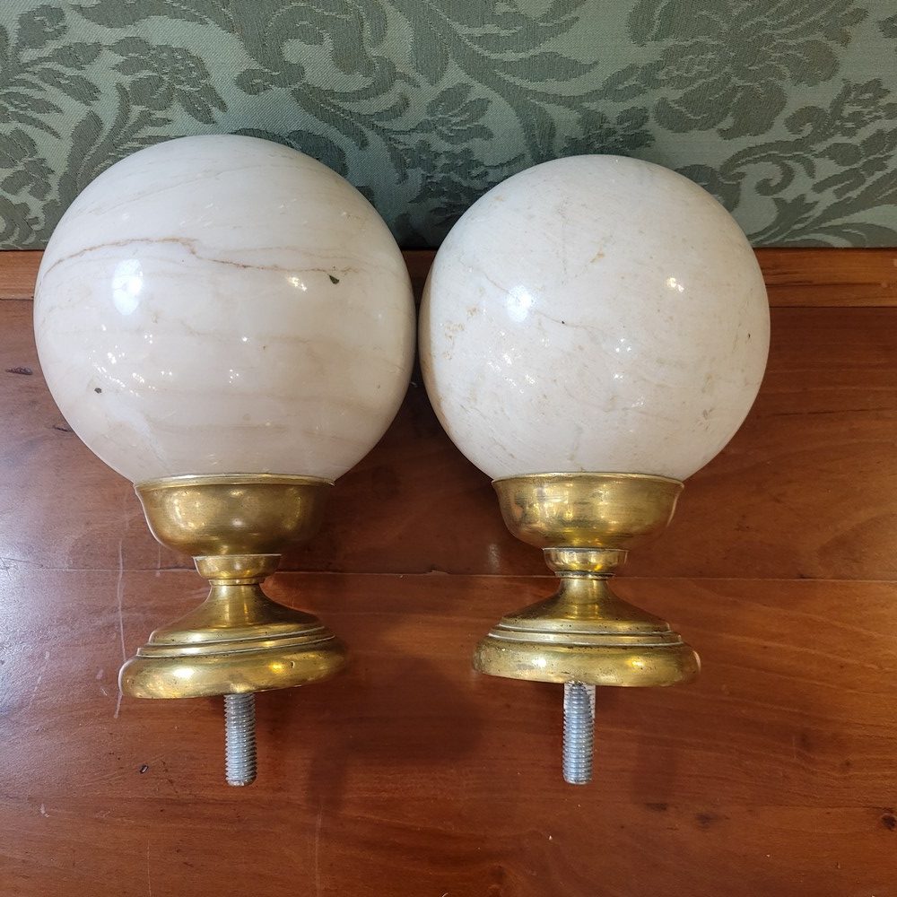 Paire de Boules d'Escalier Calcite Blanche