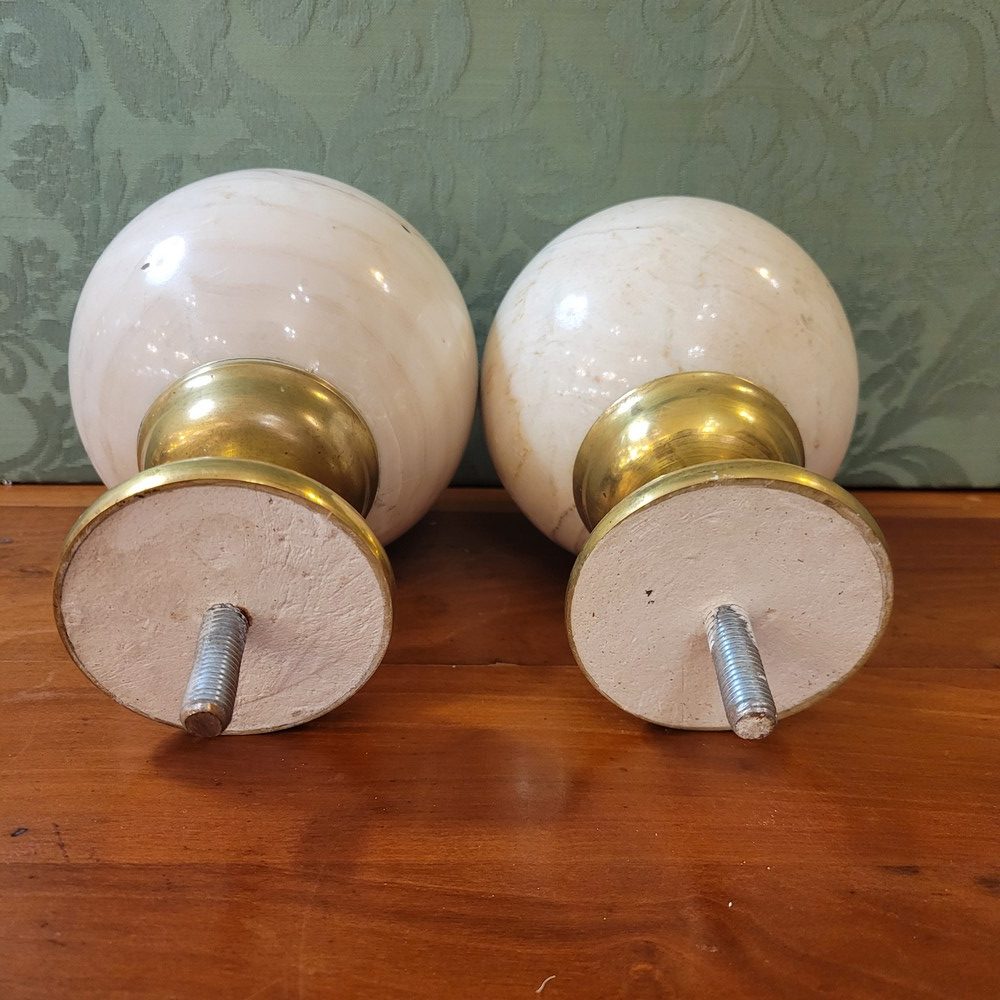 Paire de Boules d'Escalier Calcite Blanche