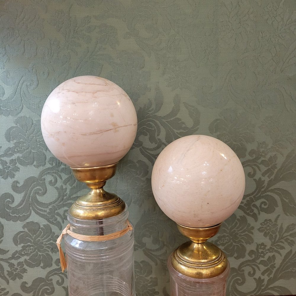 Paire de Boules d'Escalier Calcite Blanche