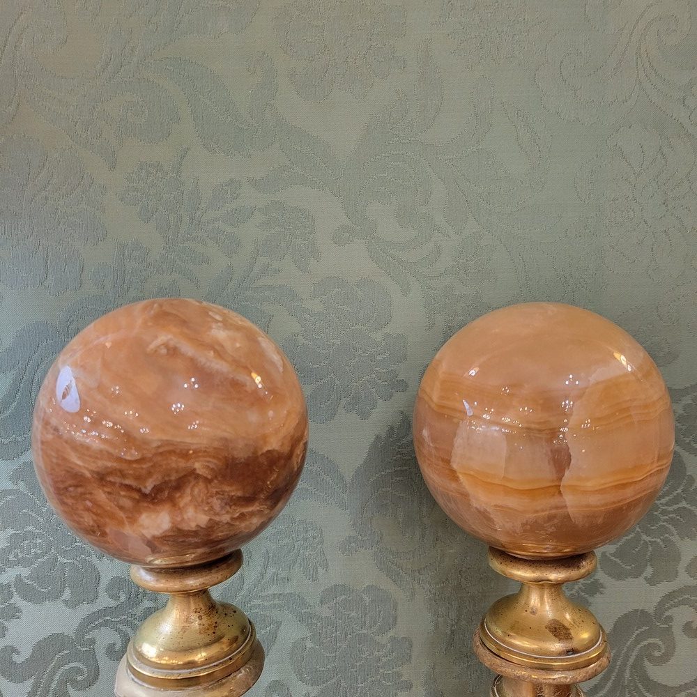 Paire de Boules d'Escalier Calcite Brune