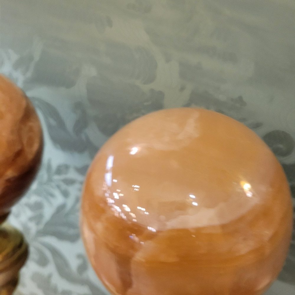 Paire de Boules d'Escalier Calcite Brune