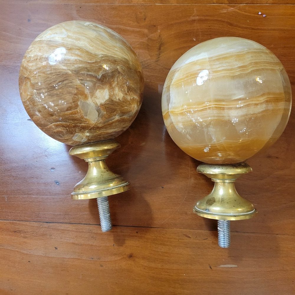 Paire de Boules d'Escalier Calcite Brune