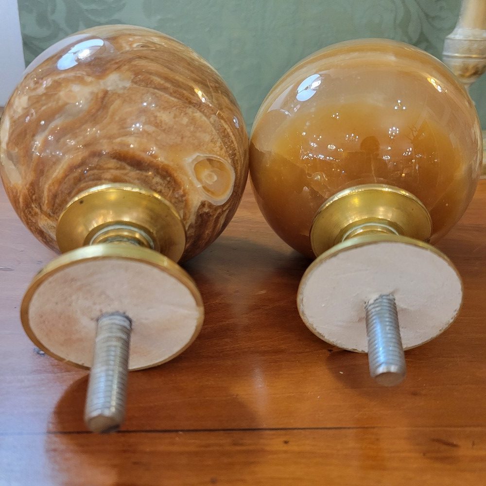 Paire de Boules d'Escalier Calcite Brune