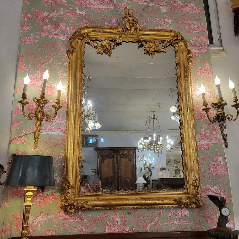 Miroir Napoléon III Guirlandes, Fleurs et Putti