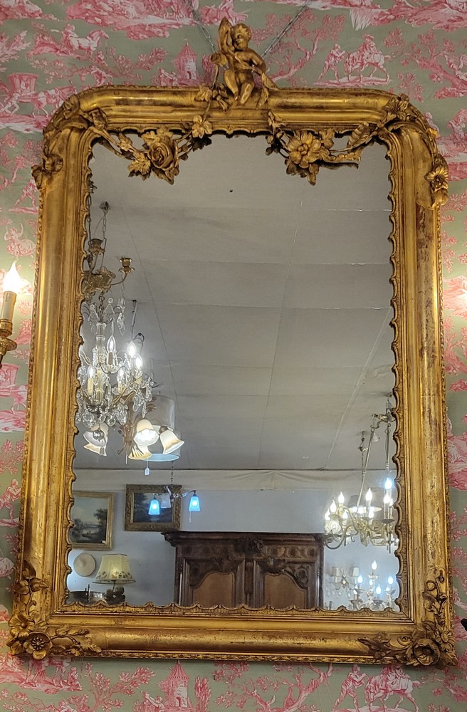 Miroir Napoléon III Guirlandes, Fleurs et Putti