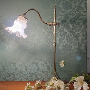 Lampe de Bureau Articulée Laiton et Tulipe en Verre