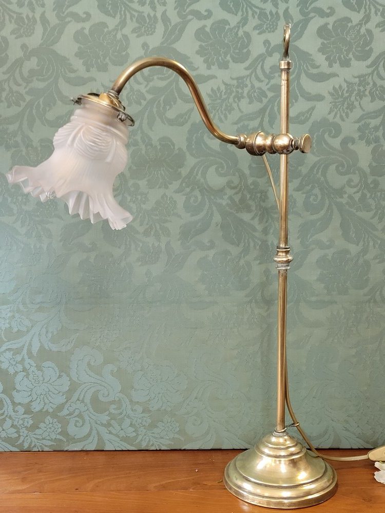 Lampe de Bureau Articulée Laiton et Tulipe en Verre