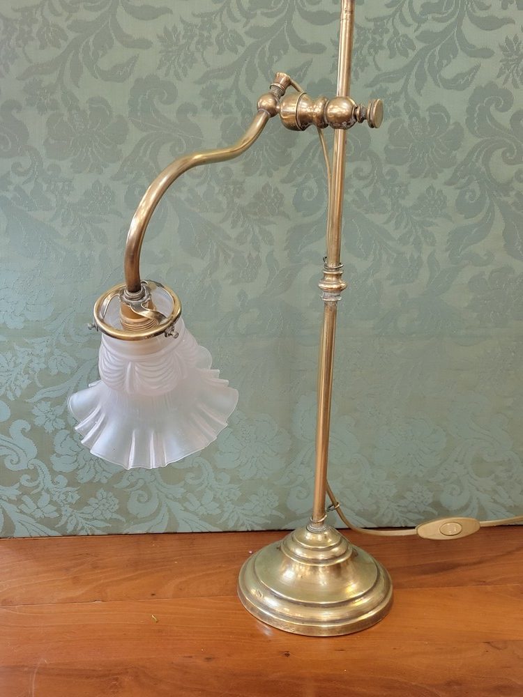 Lampe de Bureau Articulée Laiton et Tulipe en Verre