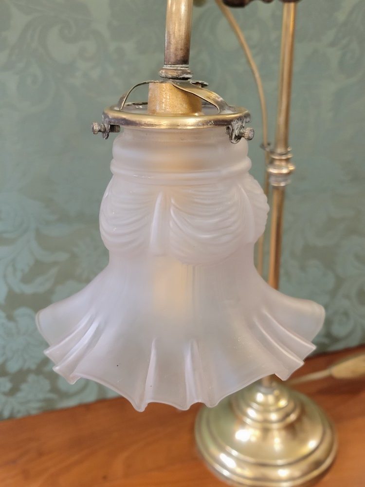 Lampe de Bureau Articulée Laiton et Tulipe en Verre