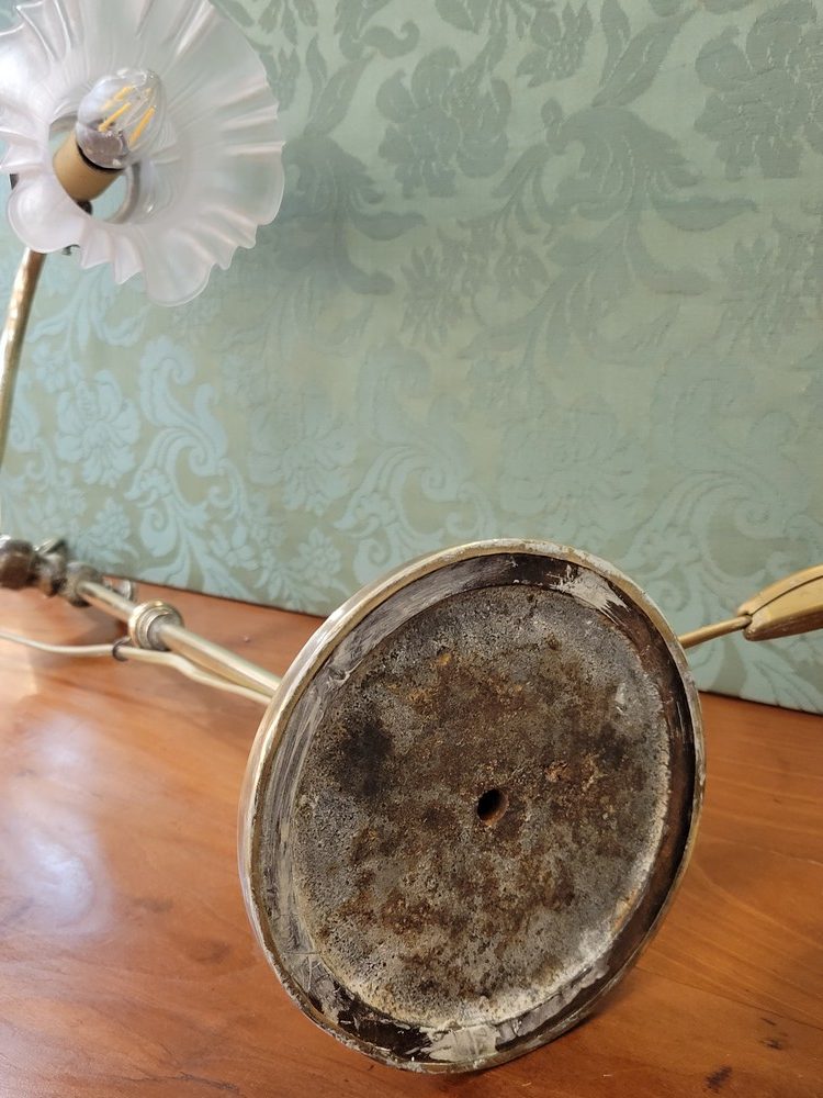 Lampe de Bureau Articulée Laiton et Tulipe en Verre