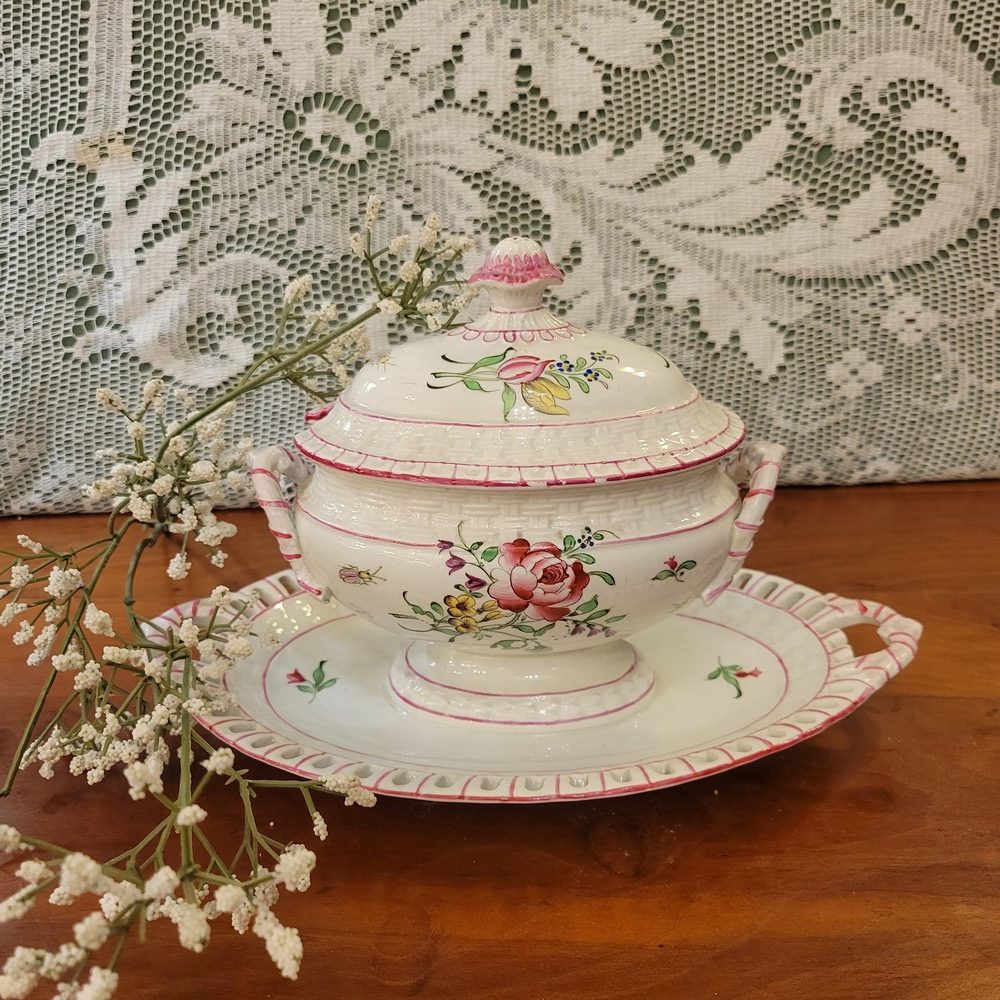 Saucière avec Couvercle Faïence de Lunéville, Modèle Réverbère