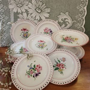 Service à Dessert,15 Pièces Faïence de Lunéville, Modèle Réverbère