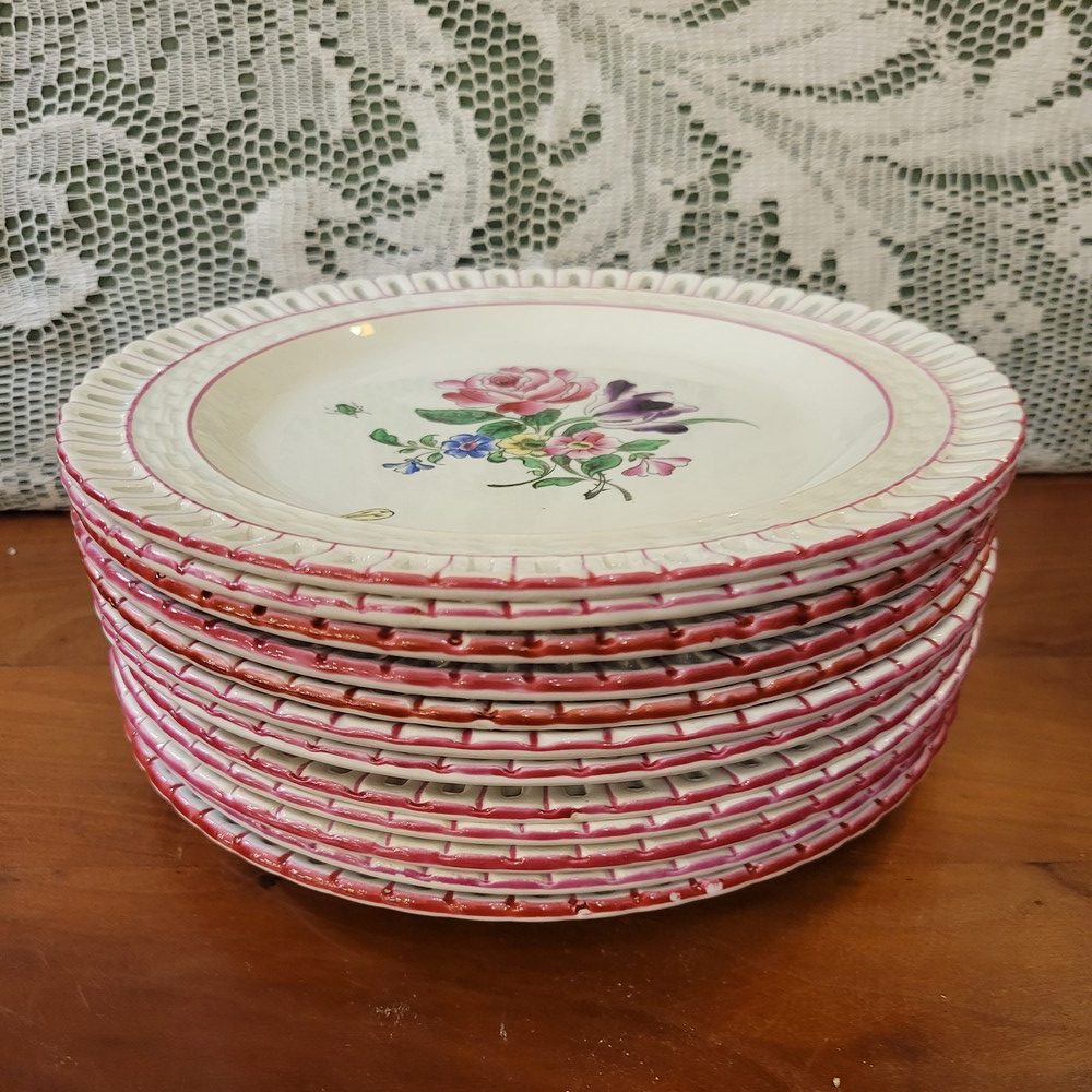 Service à Dessert,15 Pièces Faïence de Lunéville, Modèle Réverbère