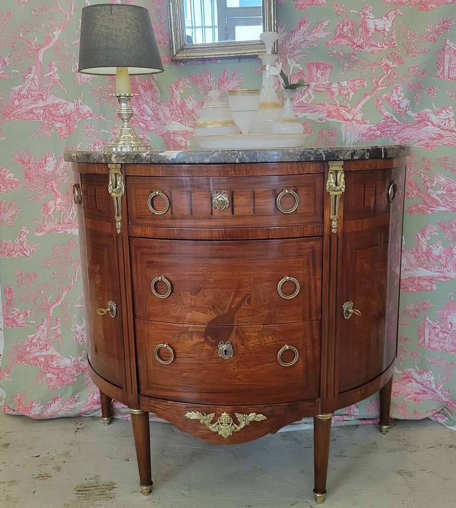 Commode Demi-Lune Bois de Rose Marqueté