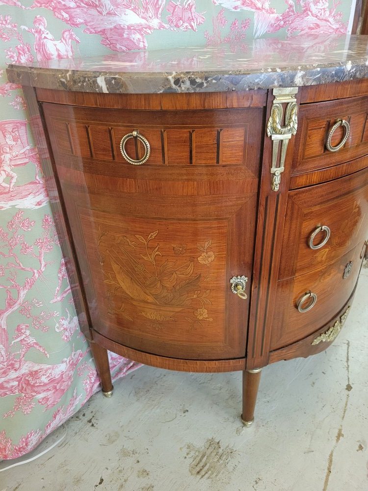 Commode Demi-Lune Bois de Rose Marqueté