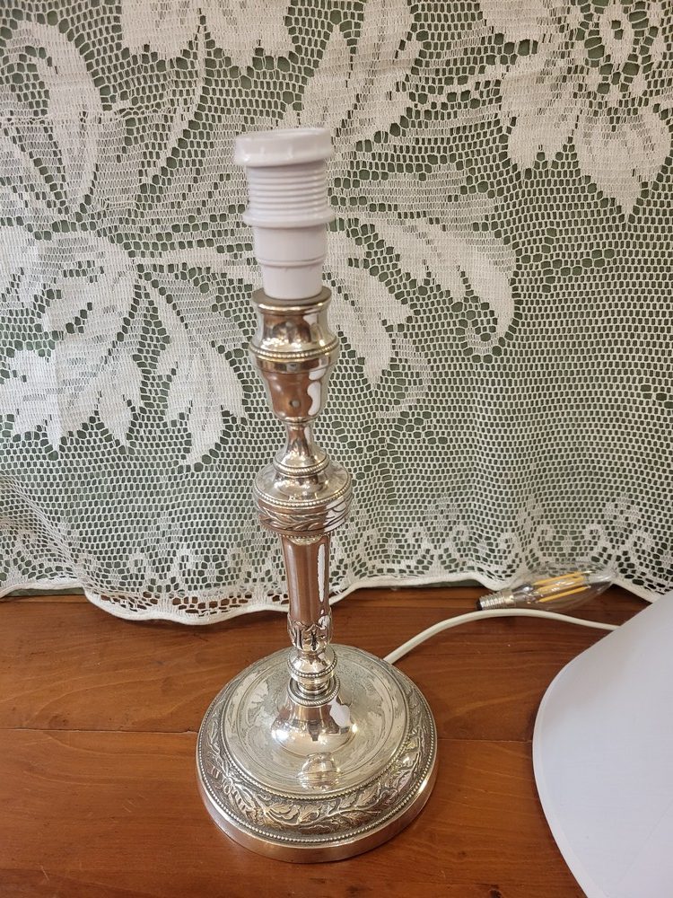 Pied de Lampe, Bougeoir Métal Argenté