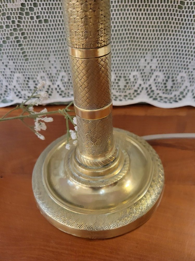 Paire de Lampes Bougeoirs Laiton Guilloché