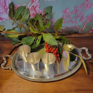 Petit Plateau Ovale Métal Argenté Années 1930