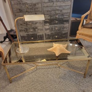 Table Basse Laiton et Verre Fumé