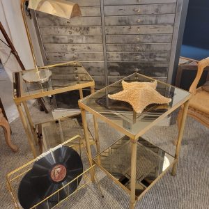 Bouts de Canapé ou Tables de Nuit, Laiton & Verre