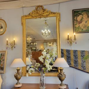 Miroir Napoléon III Bois et Stuc Doré, XIXè Décor de Roses