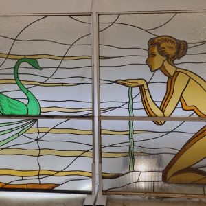 Paire de Vitraux Face à Face Jeune Fille au cygne