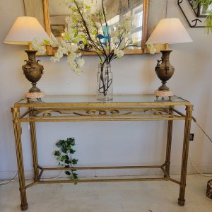 Console Néo-Classique, Métal Doré & Verre