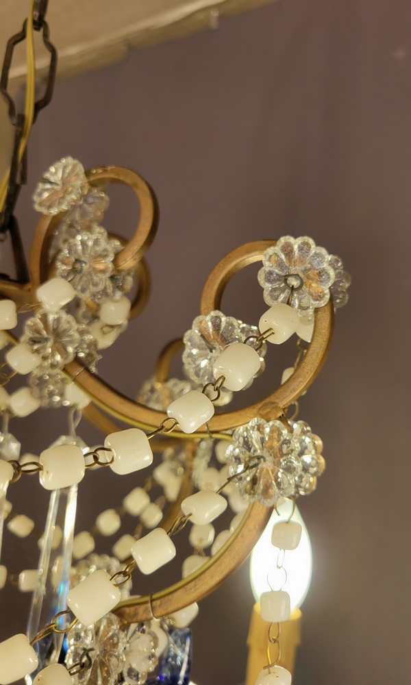 Lustre Cage Style Louis XV Perles de Verre Bleues